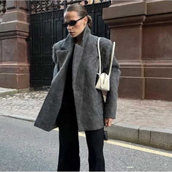 🦋 Bloggers Favorite 🦋 NWT Zara Faux Fur Soft Oversized Straight Cut Blazer M - Picture 2 of 16